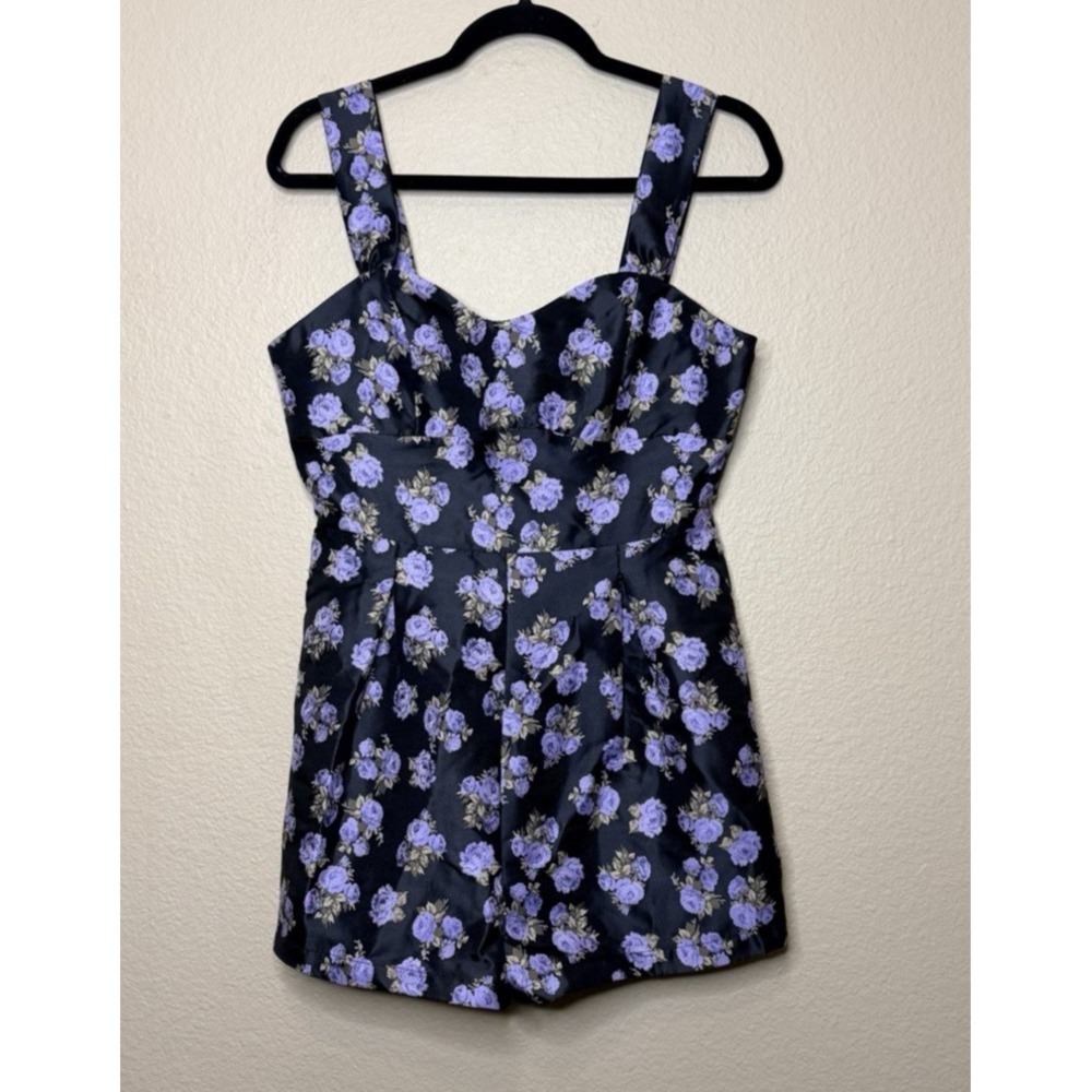 Storia Purple Rose Floral Satin Jacquard Romper Black Large NEW Coquette‎ Brunch